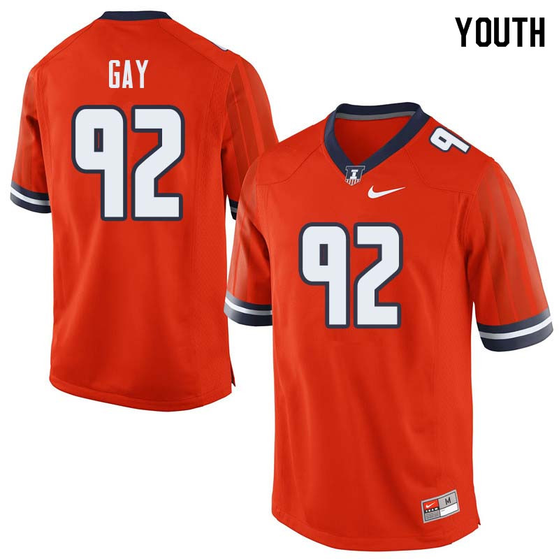 Youth #92 Isaiah Gay Illinois Fighting Illini College Football Jerseys Sale-Orange